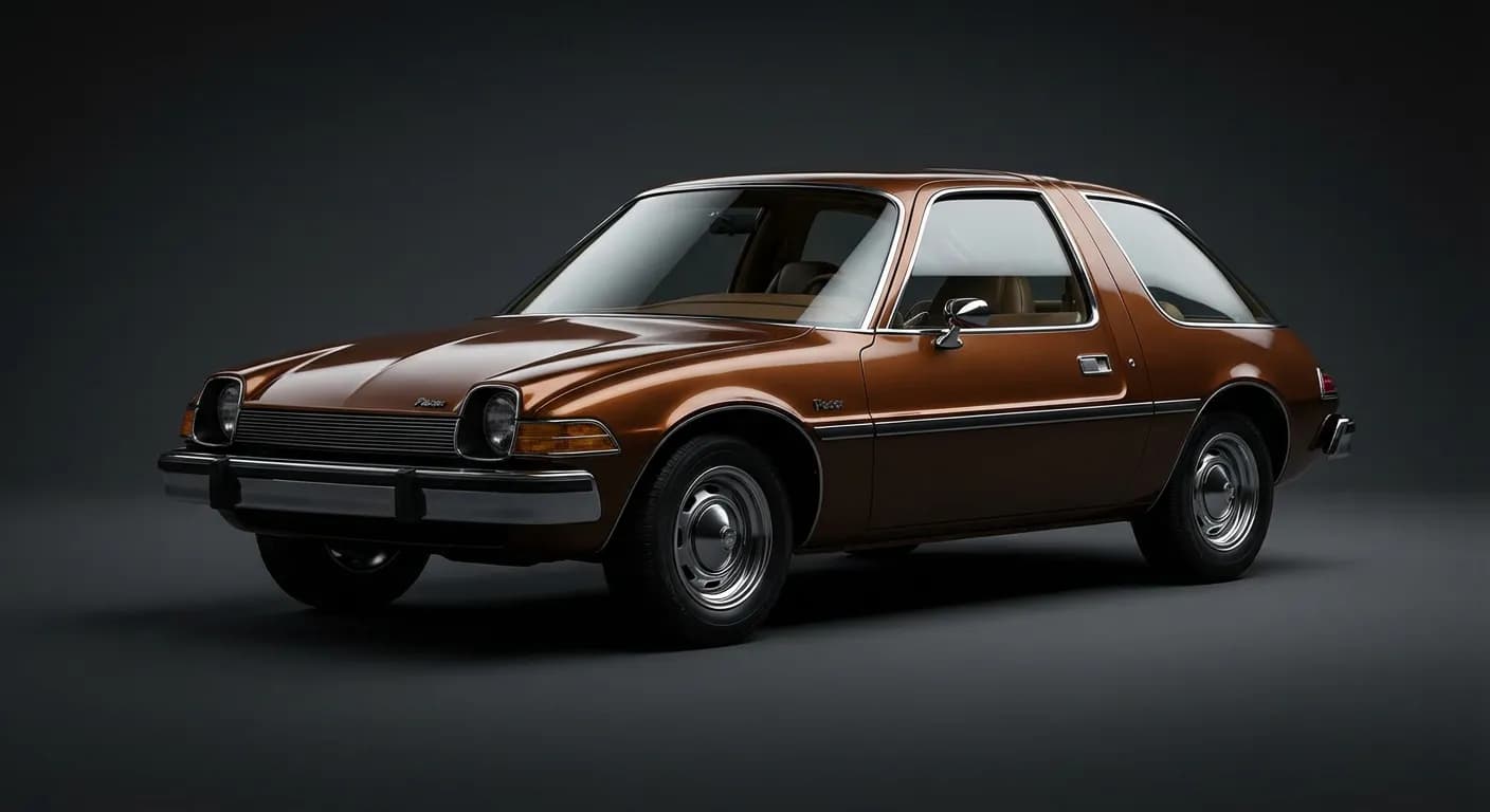 Pacer Auto : tout savoir sur l'étonnante AMC Pacer Gros plan emblématique et contrasté d'une AMC Pacer restaurée, mettant en valeur son design unique.